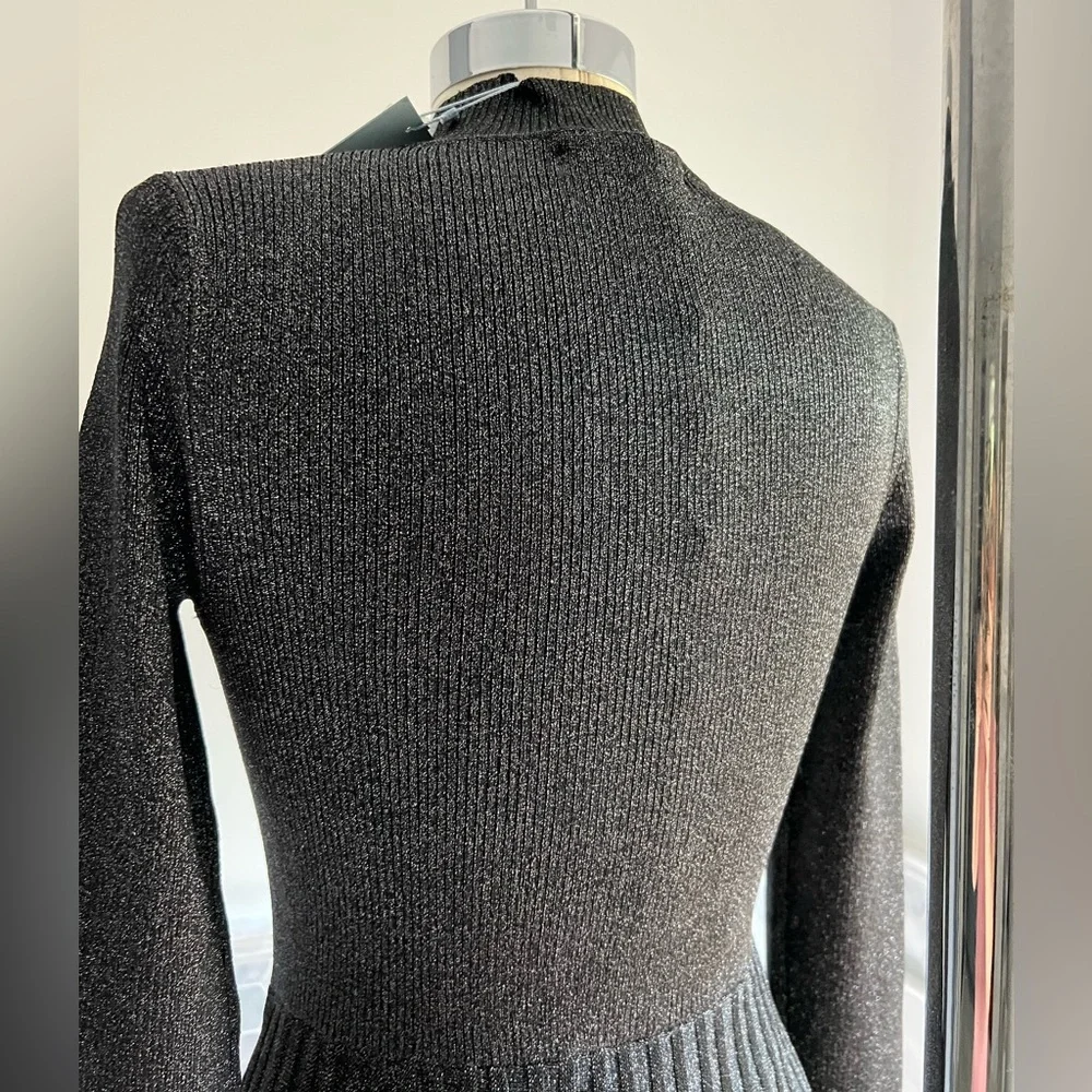 Antonio Melani Silver Lurex Pleaded Sweater Midi Dress - Picture 6 of 11